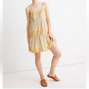 Madewell Yellow Button-Front Tiered Mini Dress